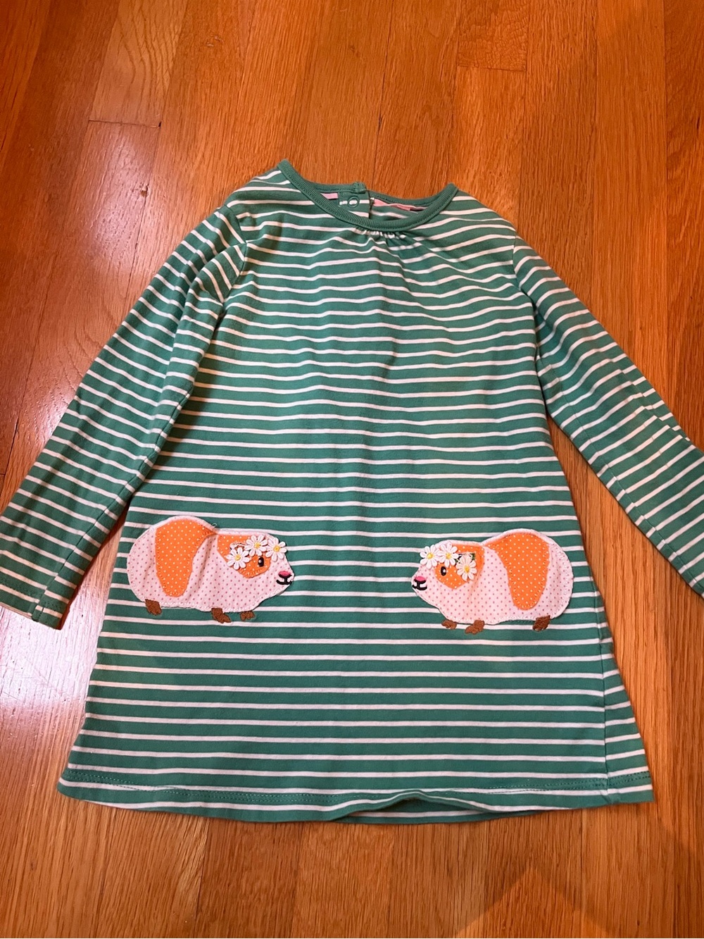 Boden Green & White Striped Long Sleeve Tunic with Guinea Pig Appliqués